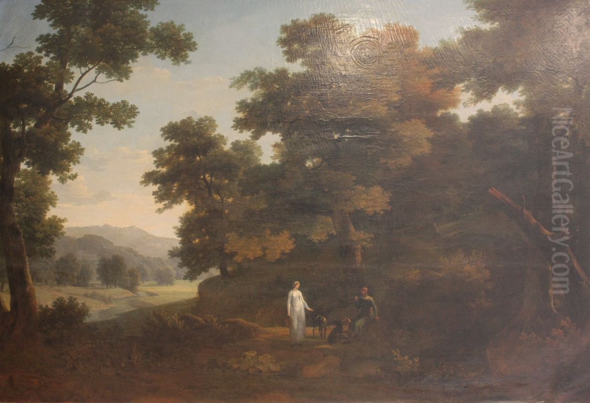 Charibert, fils de Clotaire, rencontre une jeune bergere Oil Painting by Jean-Victor Bertin