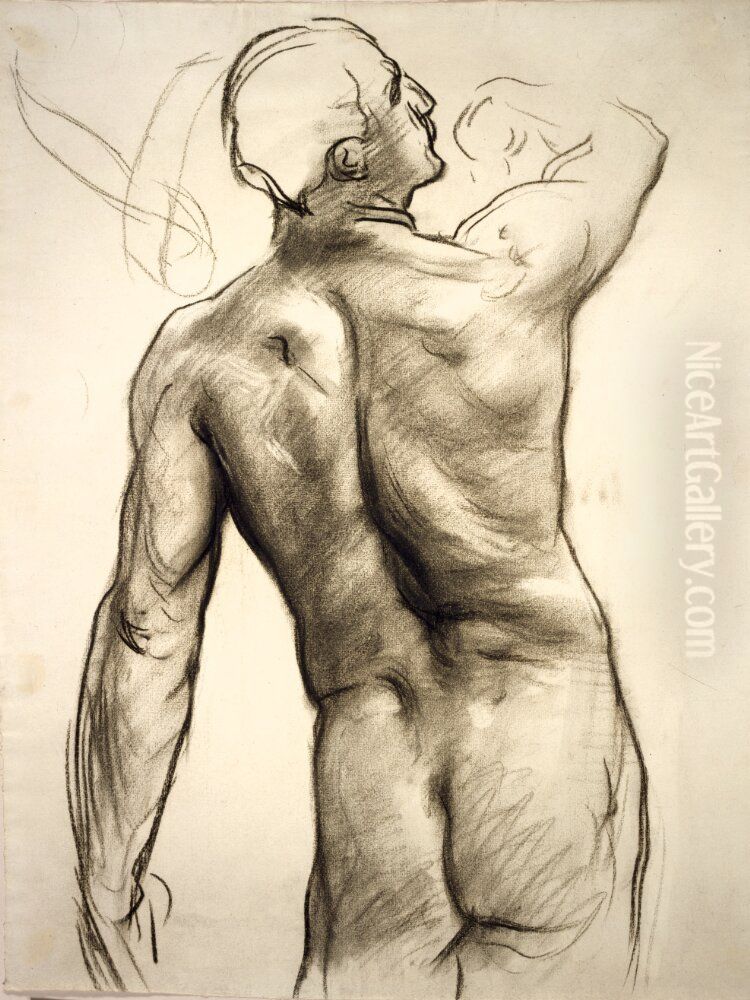 Standing Male Nude with Raised Right Arm Seen from Behind Oil Painting by John Singer Sargent