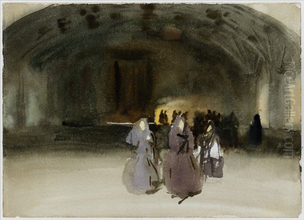 Women Approaching Oil Painting by John Singer Sargent