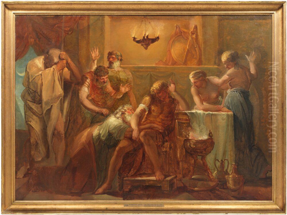 Priamus begar Hektors lik av Akilles. Ofullbordad Oil Painting by Louis Masreliez
