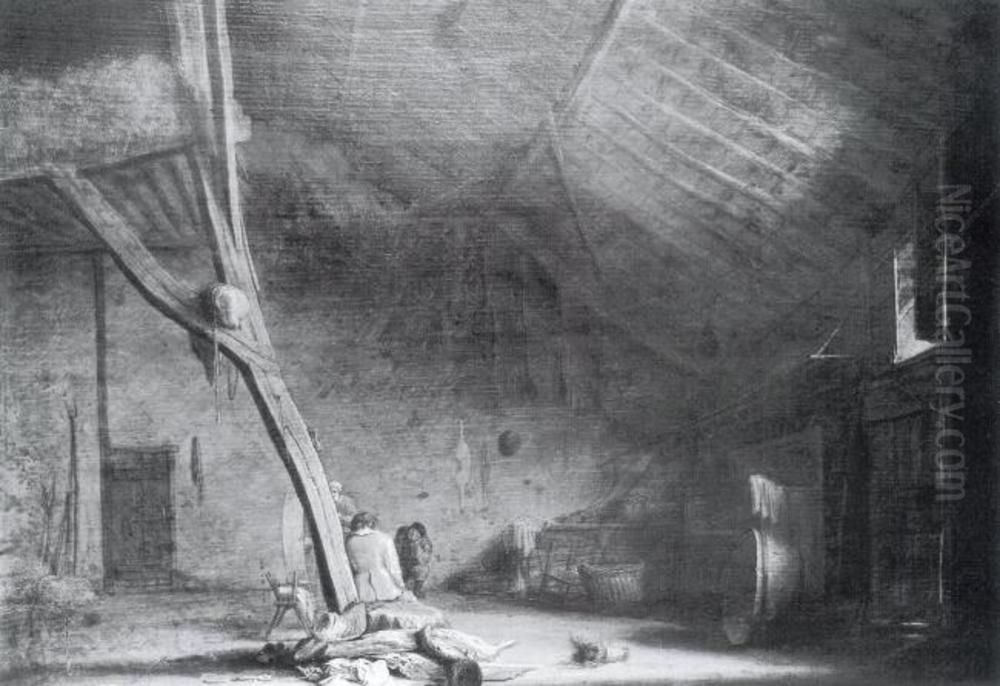 Interior of a Barn Oil Painting by Herman Saftleven