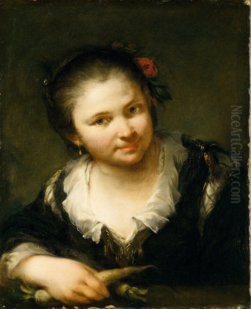 Girl with Vegetables Oil Painting by Giuseppe Nogari