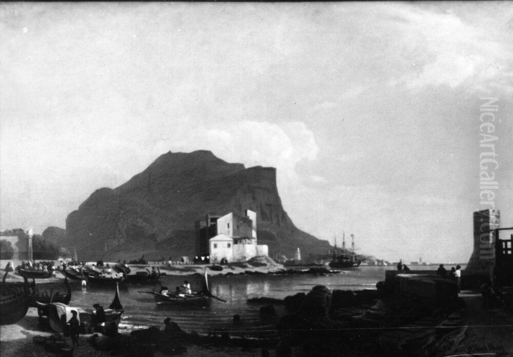 Hamnen i Palermo Oil Painting by Albert Berg