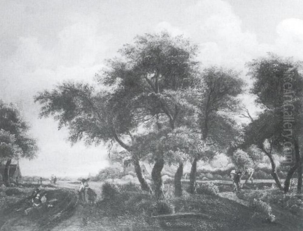 Landscape with Trees Oil Painting by Meindert Hobbema