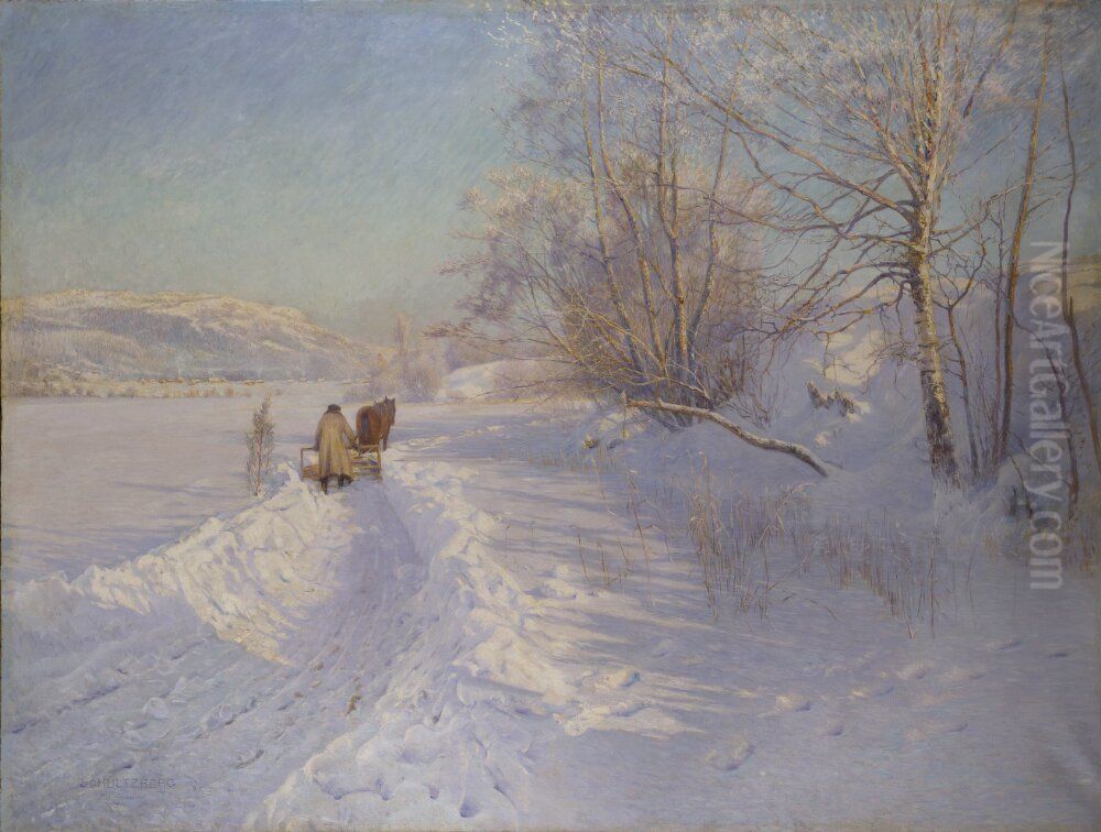 A Winter Morning after a Snowfall in Dalarna Oil Painting by Anshelm Leonard Schultzberg