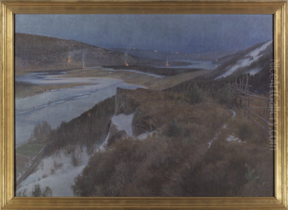 Walpurgis Night in Bergslagen, Grangarde in Dalarna Oil Painting by Anshelm Leonard Schultzberg