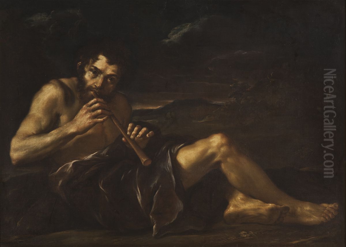 Shepherd Playing the Pipe Oil Painting by Salvator Rosa