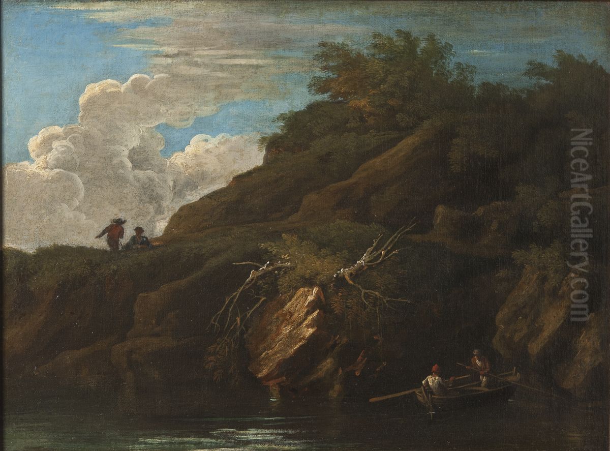 Landskap med vatten Oil Painting by Salvator Rosa