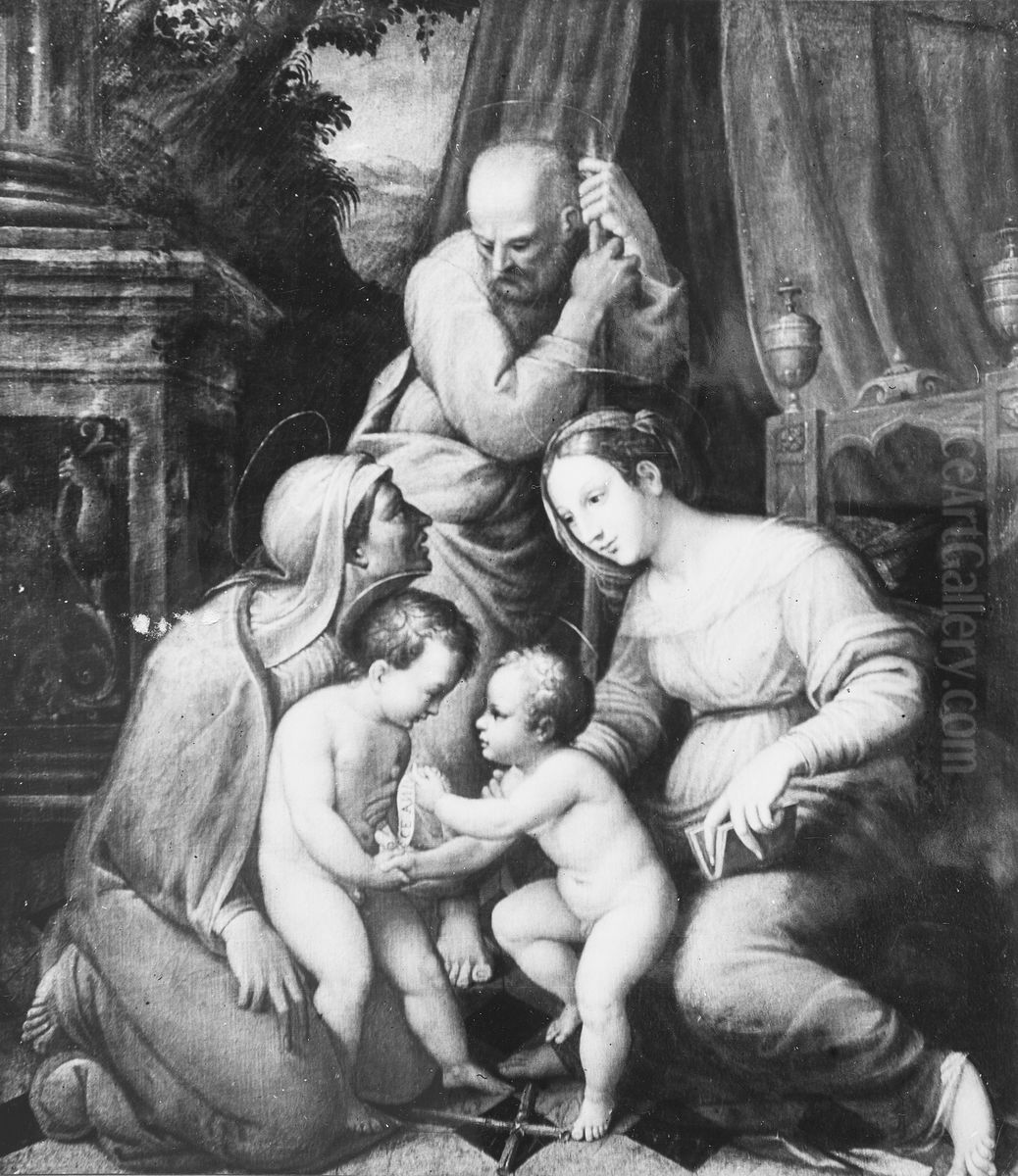 Den heliga familjen med Elisabet och Johannesbarnet Oil Painting by Raphael