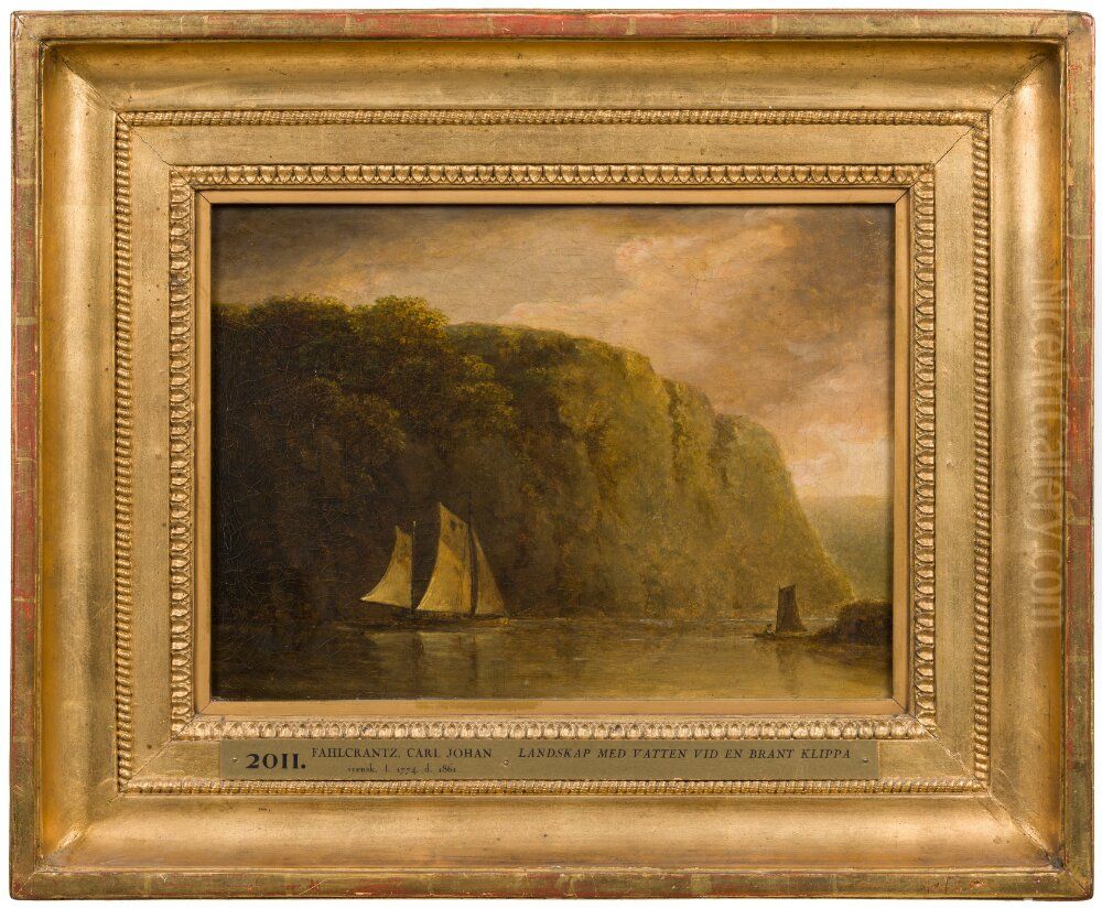 Landscape with Water and a Steep Rock Oil Painting by Carl Johan Fahlcrantz