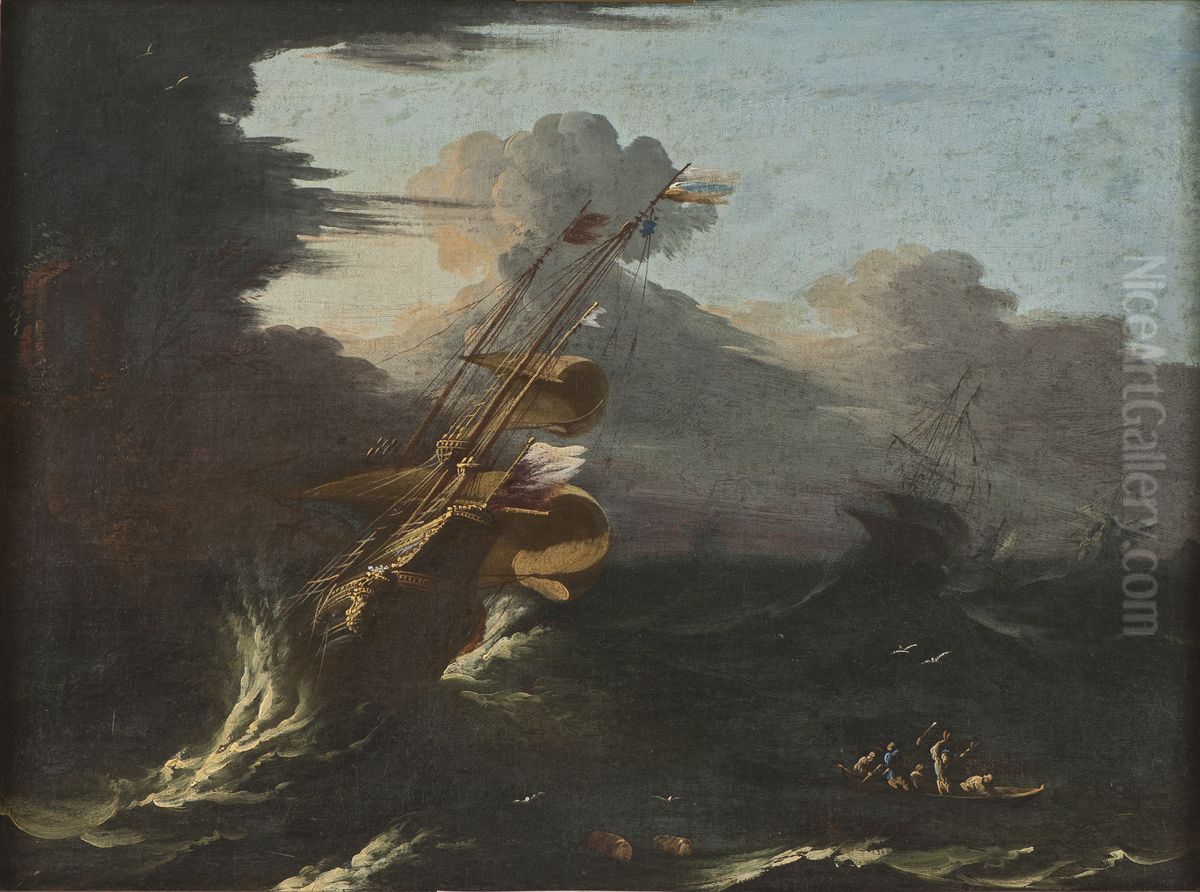 Fartyg i storm Oil Painting by Salvator Rosa