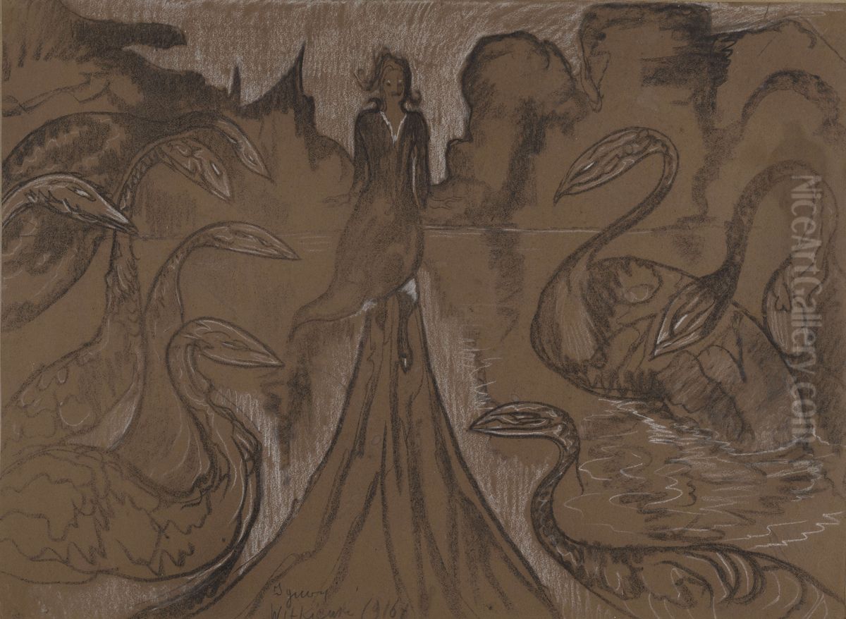 Kompozycja z labedziami Oil Painting by Stanislaw Ignacy Witkiewicz (Witkacy)