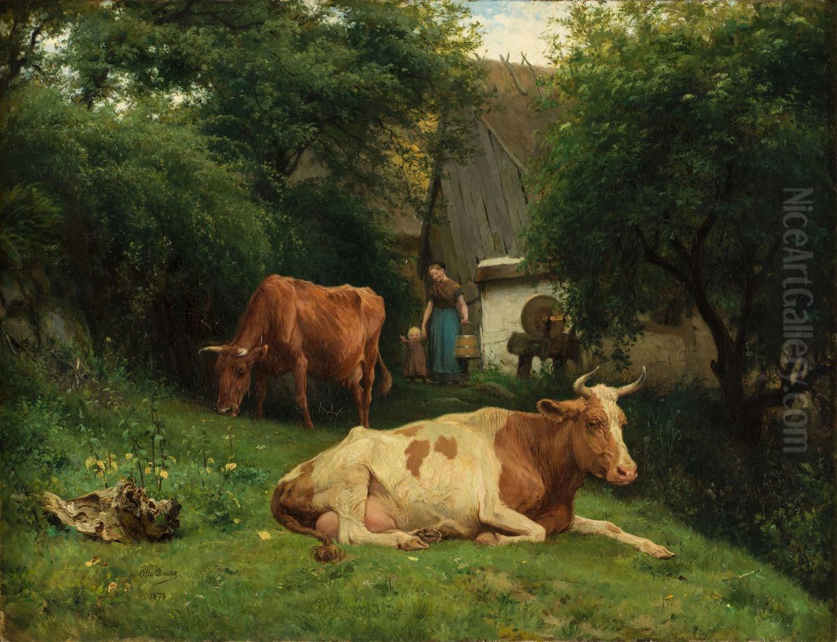 Cows Oil Painting by Otto Bache