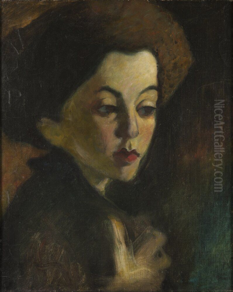 Flickhuvud II Oil Painting by Olof Sager-Nelson