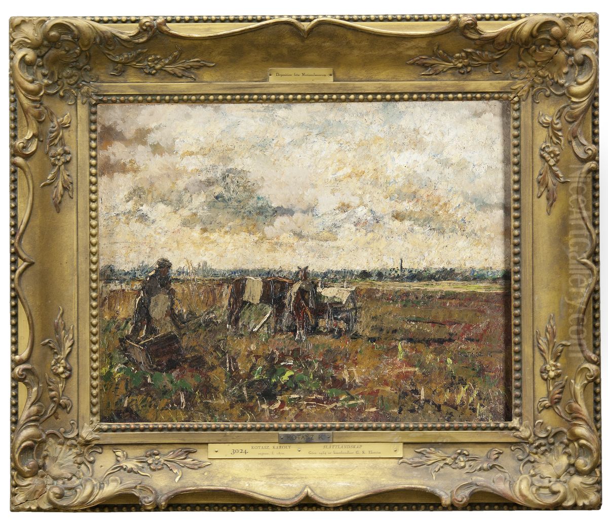 Plain with a Working Farmer Oil Painting by Karoly Kotasz