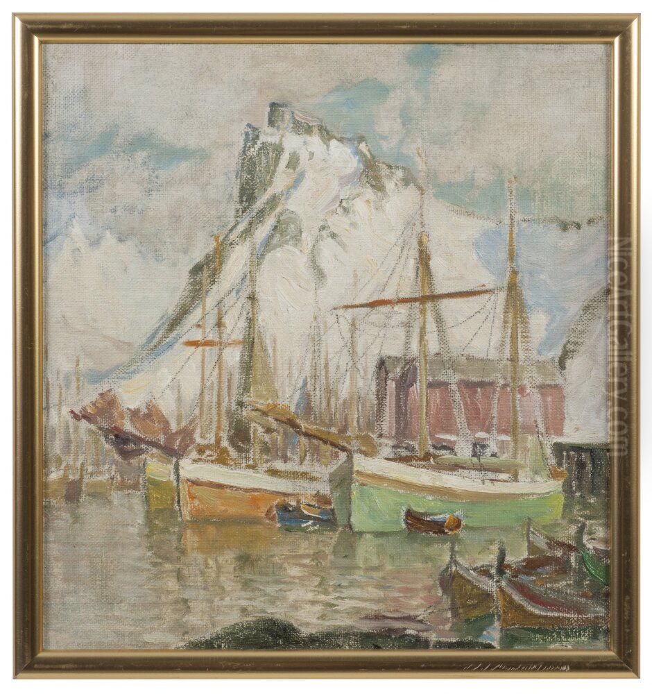 In the Harbour, Svolvaer. Study from Lofoten Oil Painting by Anna Katarina Boberg