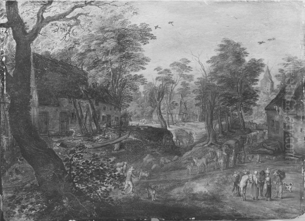 Landskap med bondgardar Oil Painting by Jan Brughel