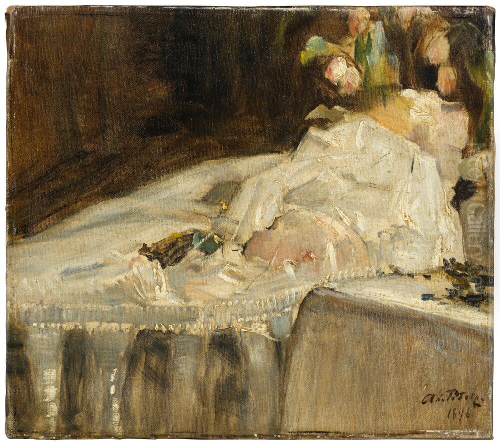 The Artist's Son on lit de parade Oil Painting by Axel Peter