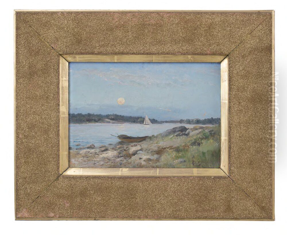 Moon Rising in the Skerries Oil Painting by Karl Konrad Simonsson