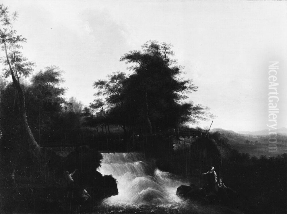 Landskap med vattenfall Oil Painting by Johan Adam von Gertten