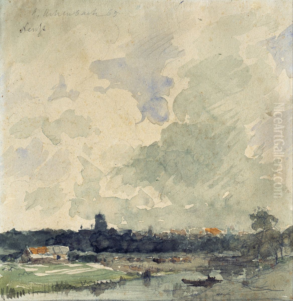 View of Neuss Oil Painting by Andreas Achenbach