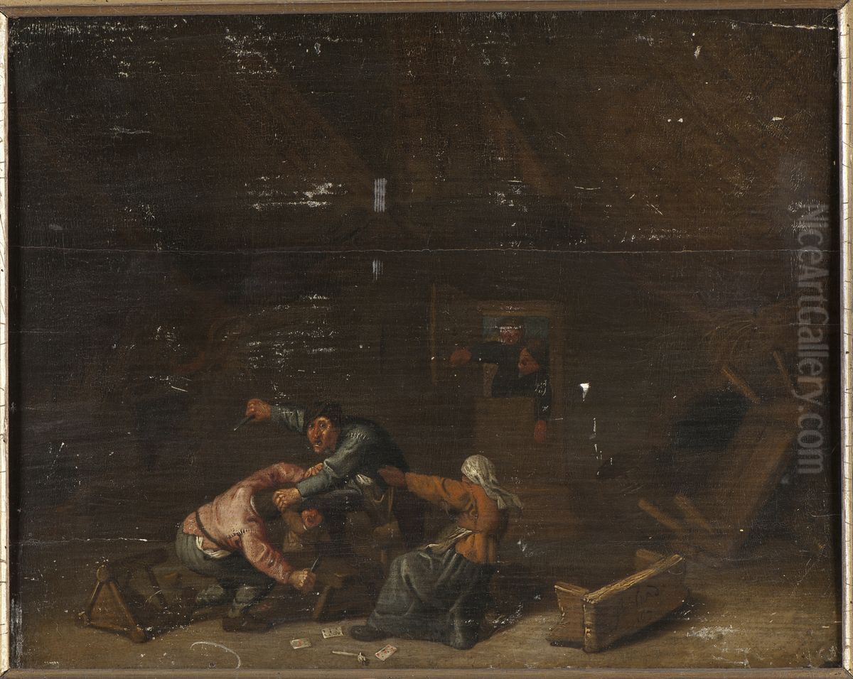 Slagsmal bland spelande bonder Oil Painting by Adriaen van Ostade