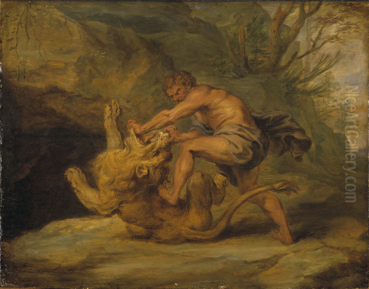 Samson and the Lion. Study Oil Painting by (studio of) Rubens, Peter Paul