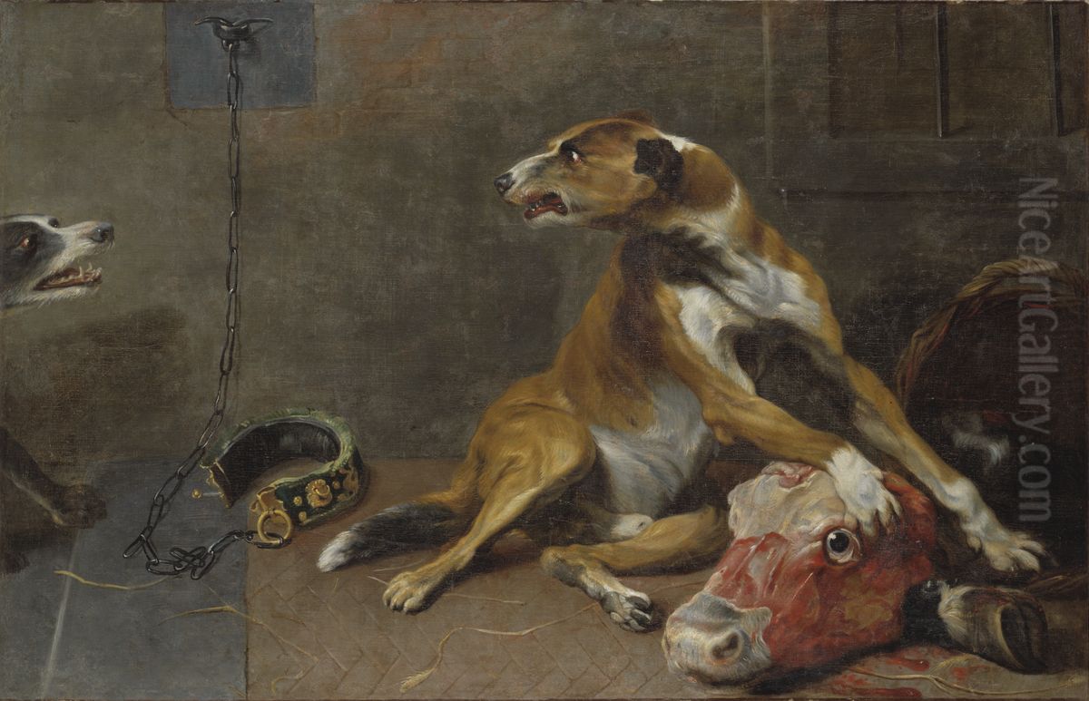 Hundar slass om ett flatt oxhuvud Oil Painting by Frans Snyders