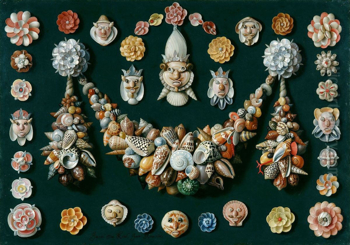 Festoon, masks and rosettes made of shells Oil Painting by Jan van Kessel the Elder