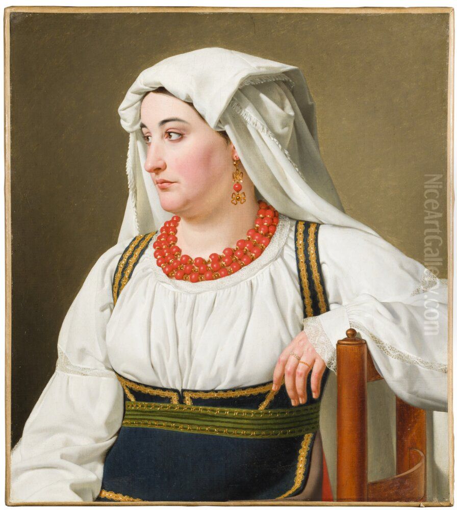 'Una Ciociara' - Portrait of a Roman Country Woman Oil Painting by Christoffer Wilhelm Eckersberg