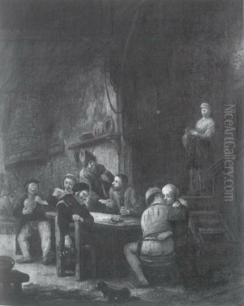 Peasants Drinking Oil Painting by Egbert Van Heemskerck