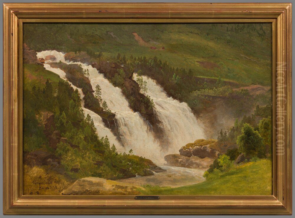 The Verma Waterfalls. Study Oil Painting by Georg Saal