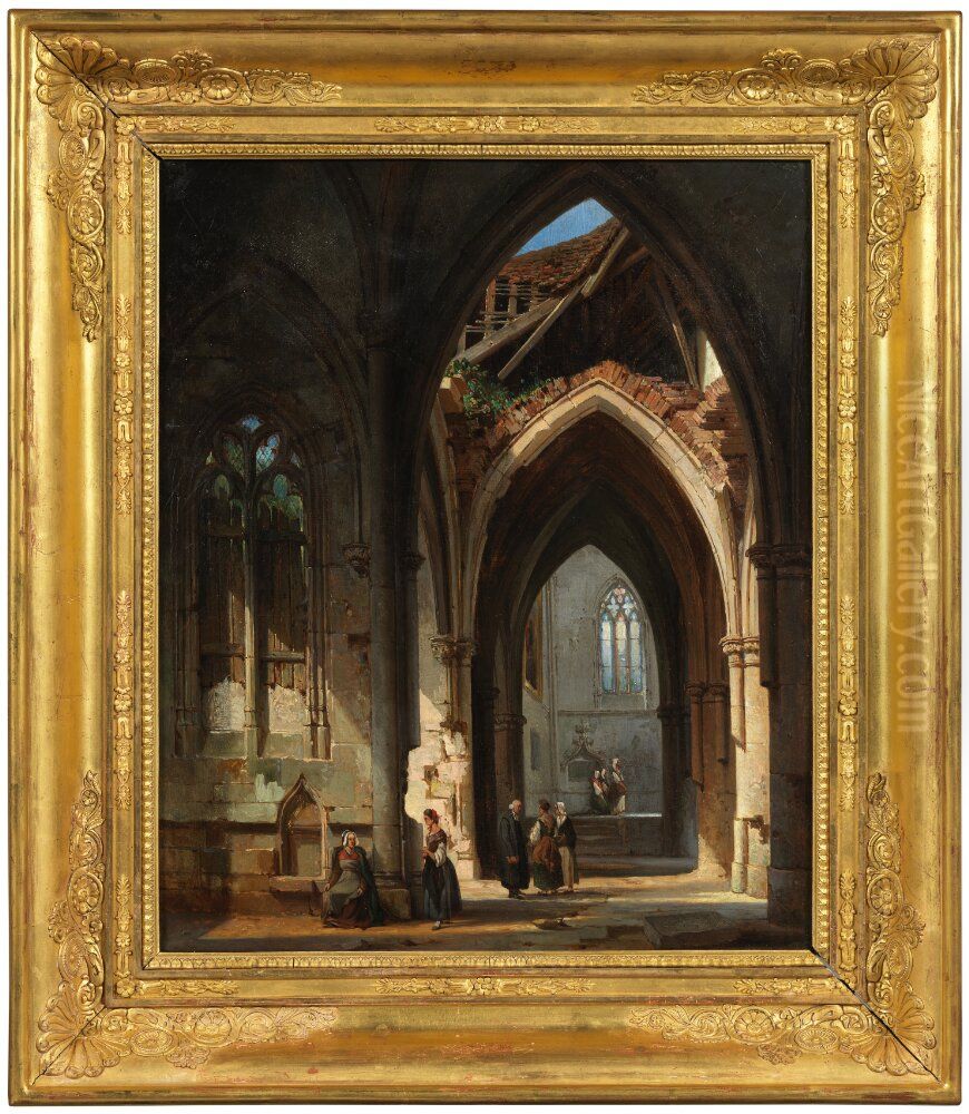 Interior from the Church Saint Thibault in Bourgogne Oil Painting by Etienne Bouhot