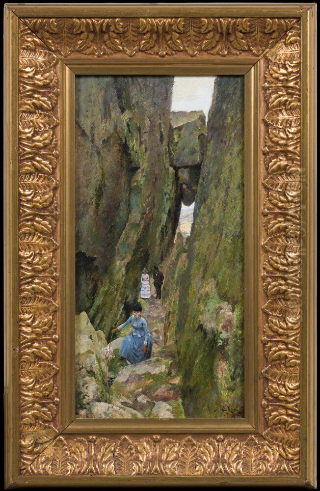 Elegant Walkers at Kungsklyftan, Fjallbacka Oil Painting by Ivar Nyberg