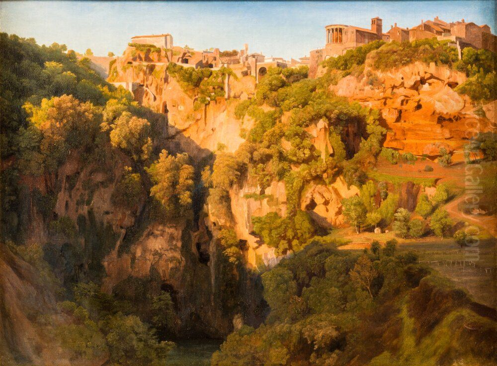 The Waterfalls at Tivoli with the Ponte Lupo, Temple of Vesta, and Temple of Sibyl The Waterfalls at Tivoli with the Ponte Lupo, Temple of Vesta, and Temple of Sibyl Oil Painting by Ernst Fries