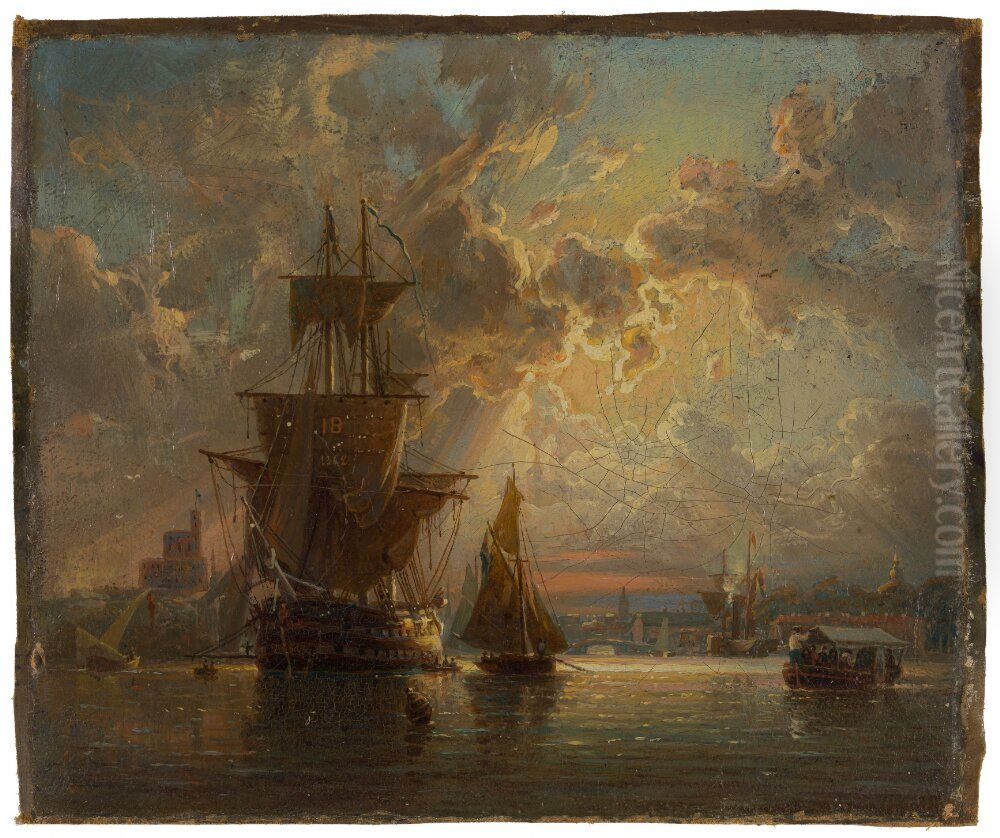 The Liner Carl XIII getting its Sails dry behind Kastellholmen Oil Painting by Johan Kristian Berger