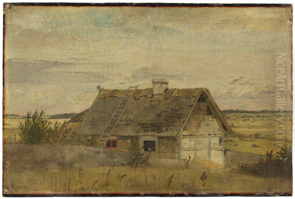 Landscape with a Farmhouse Oil Painting by Constantin Hansen