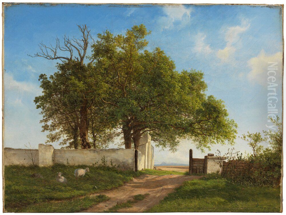 Landscape with a Cemetary Oil Painting by Georg Emil Libert