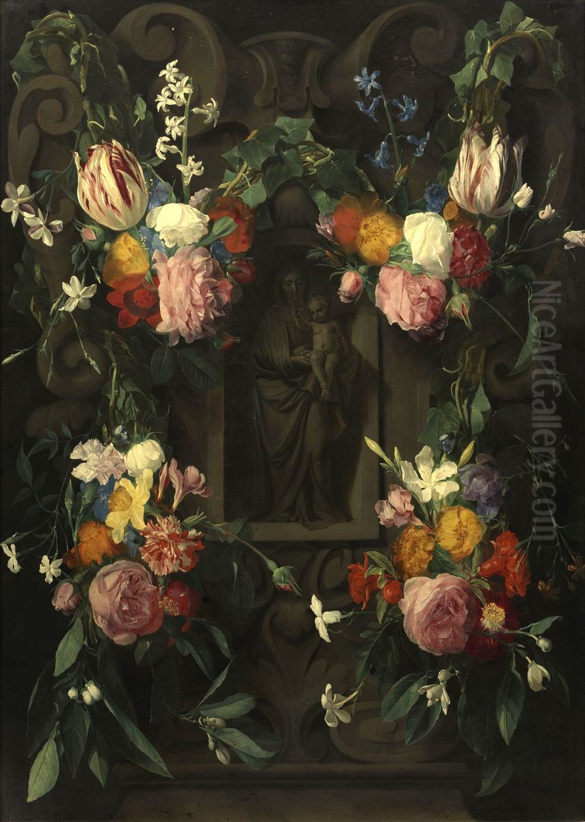 Flower Garland with the Virgin and Child Oil Painting by Daniel Seghers