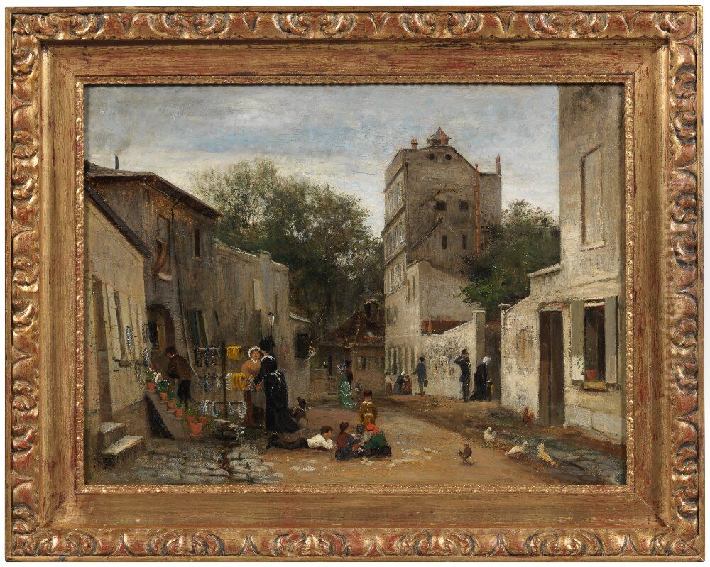 A Street in Montmartre, Paris Oil Painting by Olof Hermelin