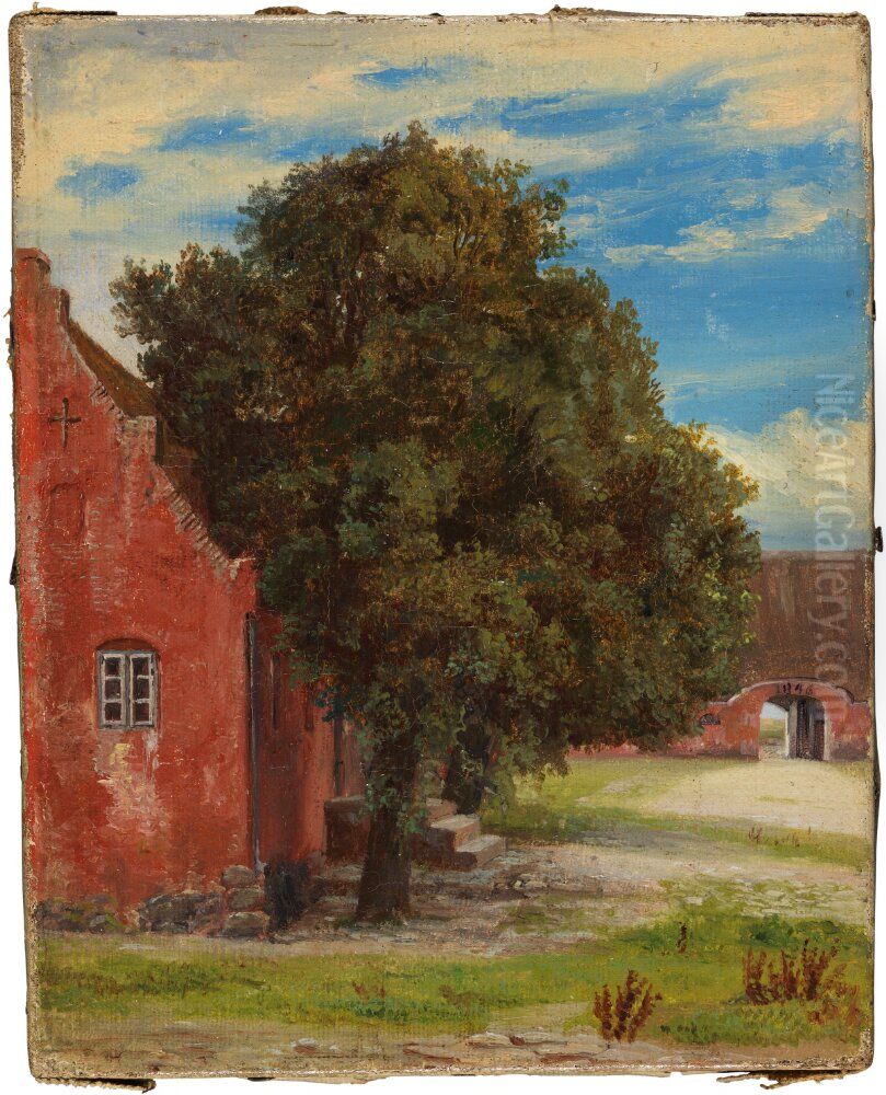 The Courtyard of the Boller Manor, Jutland, Denmark Oil Painting by Thorald Laessoe