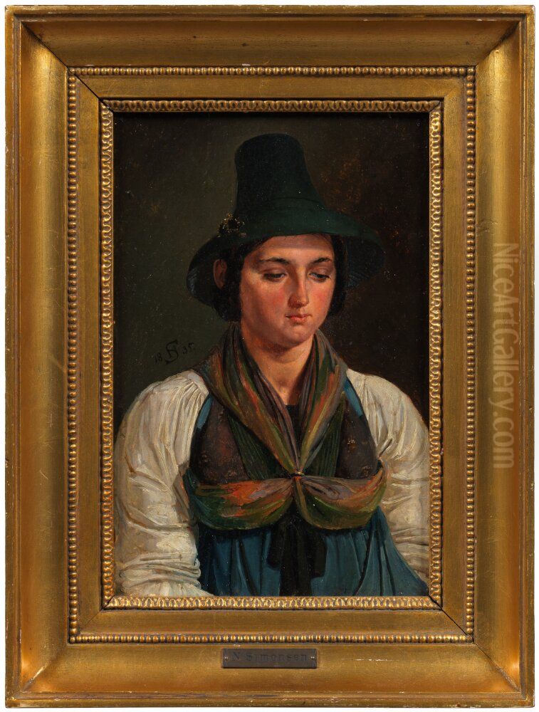 Study of a Woman in Tyrolean Costume Oil Painting by Niels Simonsen