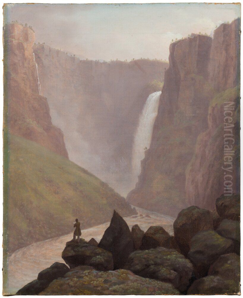The Voringsfoss Waterfall, Norway Oil Painting by Wilhelm Carpelan