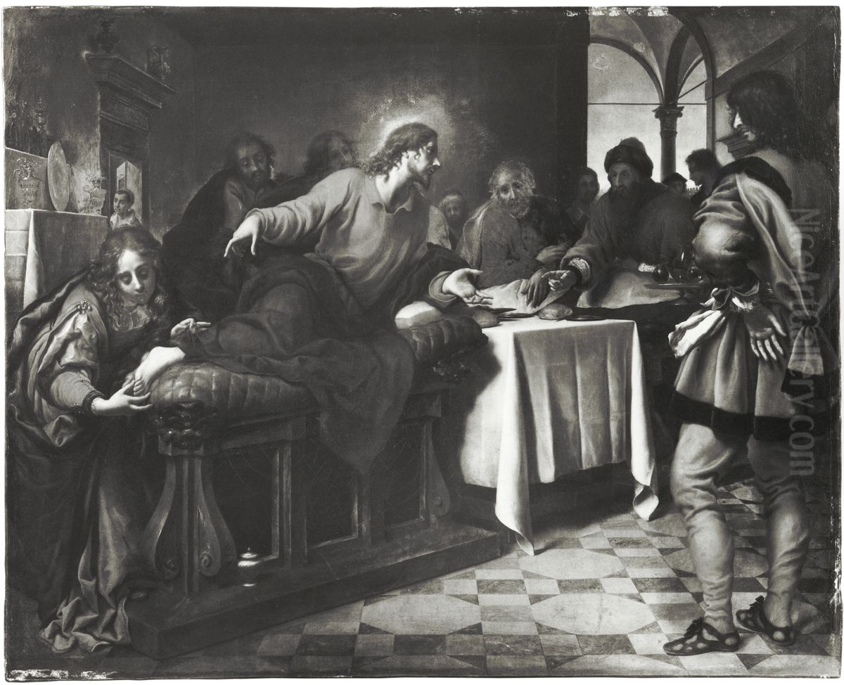 Kristus och Maria Magdalena i Simons hus Oil Painting by Carlo Dolci