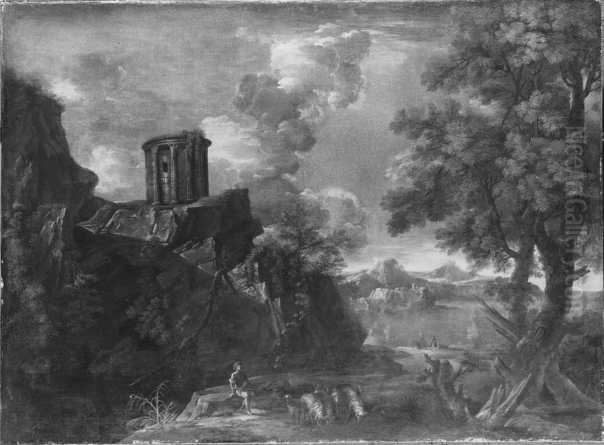 Landscape with a Circular Temple Oil Painting by Jacob De Heusch