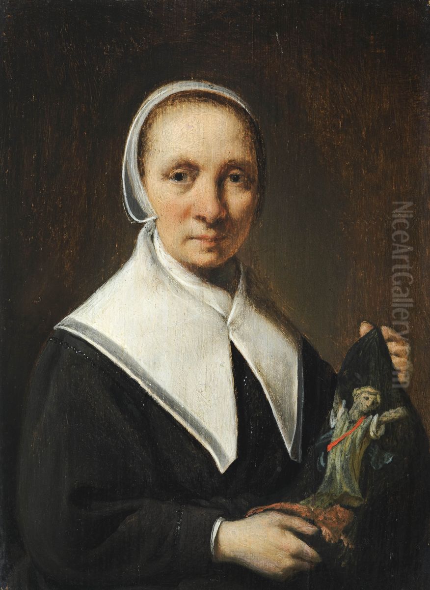 Portrait of a woman holding embroidery (?) Oil Painting by Hendrik Martenszoon Sorgh