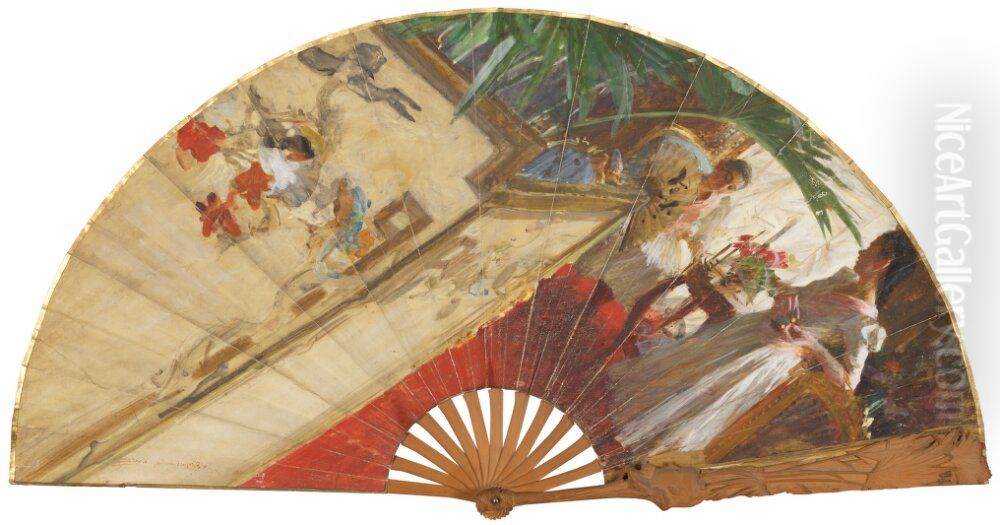 A Fan With the Salomon Sisters Oil Painting by Anders Zorn