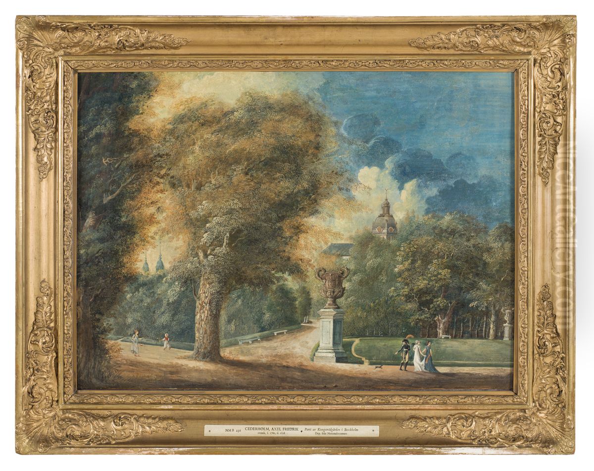 Vy av Kungstradgarden i Stockholm Oil Painting by Axel Frederick Cederholm