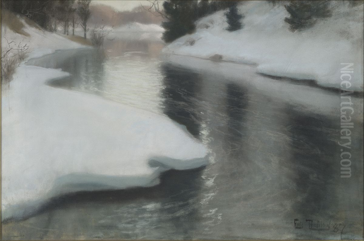 Spring Thaw Oil Painting by Frits Thaulow