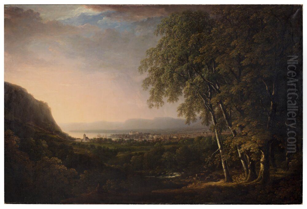 View of Kristiania (Oslo) Oil Painting by Carl Johan Fahlcrantz